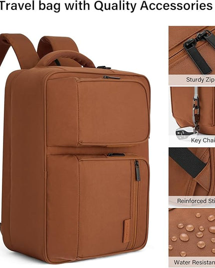 Hanke Convertible Laptop Bag, 3 In 1 Briefcase Backpack 17.3 Inch Computer Bag for Men Women, Travel Laptop Briefcase Messenger Bag, Underseat Carry On Personal Item, Reddish Brown