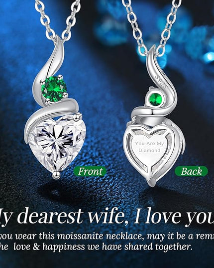 ANDSO Moissanite Heart Pendant Necklaces for Women, 925 Sterling Silver Necklace with Birthstone, Ideal Anniversary Present or Birthday Christmas Valentine Jewelry Gifts for Mom Wife Her Girlfriend