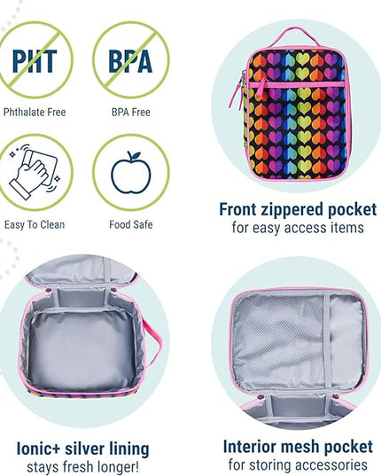 Wildkin ECO rPET Insulated Original Lunch Bag – Durable, Stylish, Ideal for School & Travel - Rainbow Hearts
