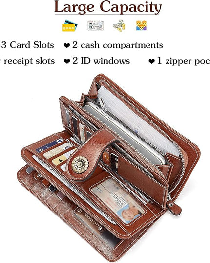 BOSTANTEN Leather Wallet for Women RFID Blocking Zip Around Credit Cards Holder Phone Clutch