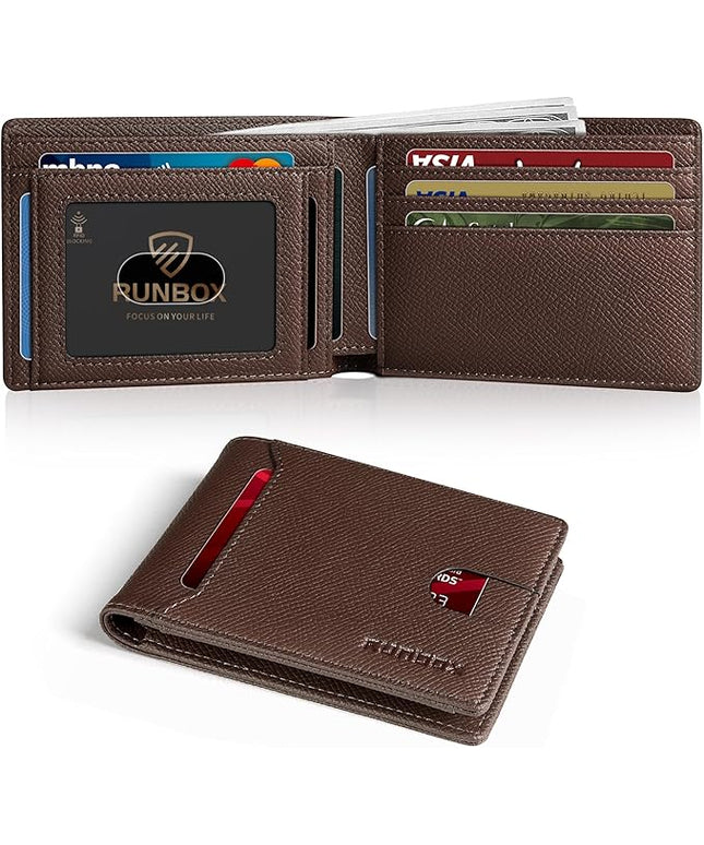 RUNBOX Wallet for Men Slim 11 Credit Card Holder Slots Leather RFID Blocking Small Thin Men's Wallet Bifold Minimalist Front Pocket Large Capacity Gift Box
