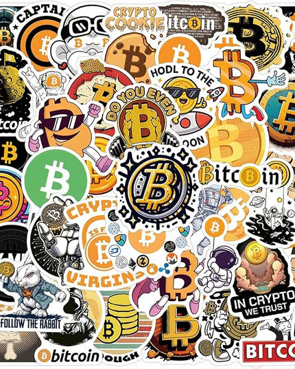 60 Pcs Bitcoin Crypto Sticker Pack Cartoon Vinyl Decals for Laptop Water Bottle Luggage Cup Phone Cryptocurrency Decal, Aesthetic Space Miner, Gift for Traders & Investors