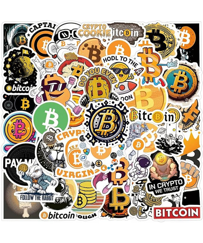 60 Pcs Bitcoin Crypto Sticker Pack Cartoon Vinyl Decals for Laptop Water Bottle Luggage Cup Phone Cryptocurrency Decal, Aesthetic Space Miner, Gift for Traders & Investors