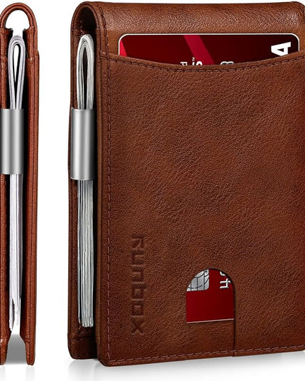RUNBOX Slim Money Clip Wallets for Men RFID Blocking 11 Card Holder Minimalist Small Leather Bifold Men's Front Pocket Wallet Gift Box
