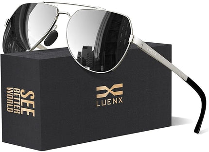 LUENX Aviator Sunglasses for Men Women Polarized New Shades Large Metal Frame - UV 400 Protection