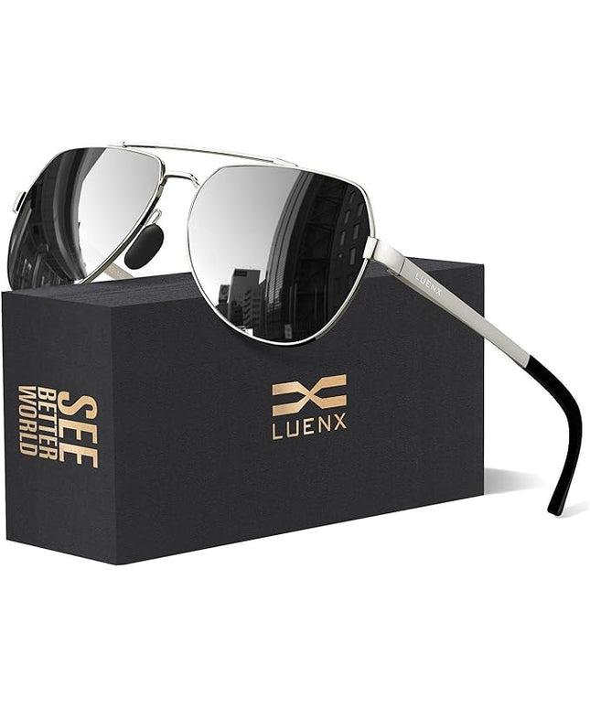 LUENX Aviator Sunglasses for Men Women Polarized New Shades Large Metal Frame - UV 400 Protection