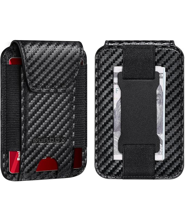 RUNBOX Slim Wallet for Men Front Pocket wallet with Cash Strap Minimalist Leather RFID Blocking wallet