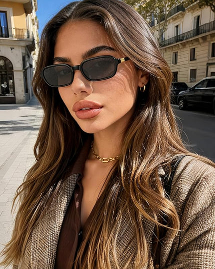 Retro Rectangle Sunglasses for Women Men Trendy Vintage Small Square Sun Glasses 90s Fashion Cute Sunnies CL010