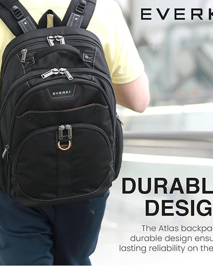 EVERKI Atlas 29.5L Business Laptop Backpack – Travel Backpack for Women & Men, Work/Travel Bag, Laptop Bag Fits 15.6-Inch, Backpack for Women, Men’s Laptop Bags – Black (EKP121S15)