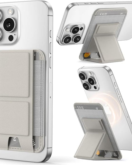Magnetic Phone Wallet with Angle Adjustable Stand, Leather Card Holder for iPhone 16/15/14/13/12 Series (Not for iPhone Mini), 1 Slot, 6 Cards, Stone