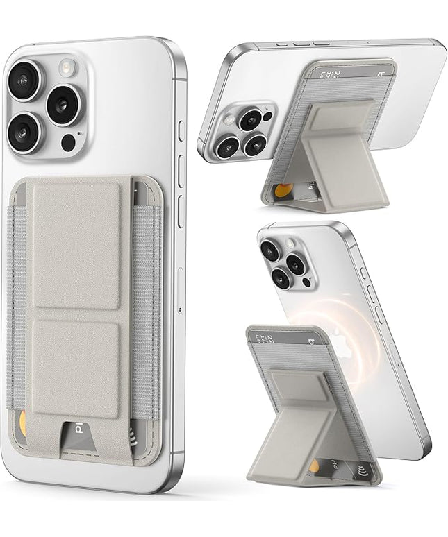 Magnetic Phone Wallet with Angle Adjustable Stand, Leather Card Holder for iPhone 16/15/14/13/12 Series (Not for iPhone Mini), 1 Slot, 6 Cards, Stone