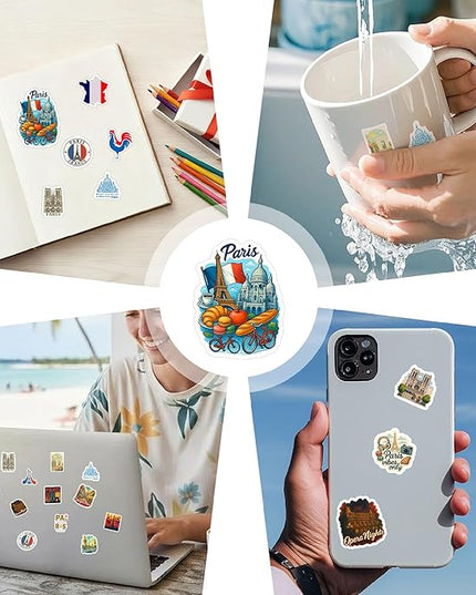 100PCS Paris Stickers Pack Travel Vinyl Waterproof France Sticker for Teens Adults Aesthetic Decal Decorative Funny Car Bumper Decals Water Bottle Helmet Phone Birthday Gift