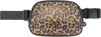 C.C Animal Print Rhinestone Fanny Pack – Leopard & Zebra Waist Bag, Crossbody Belt Bag with Adjustable Strap (Animal Print - Brown Leopard)