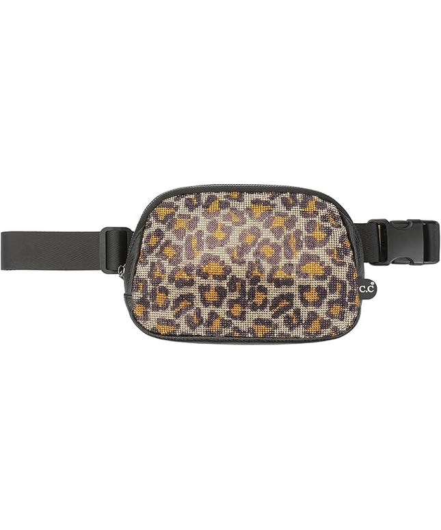 C.C Animal Print Rhinestone Fanny Pack – Leopard & Zebra Waist Bag, Crossbody Belt Bag with Adjustable Strap (Animal Print - Brown Leopard)