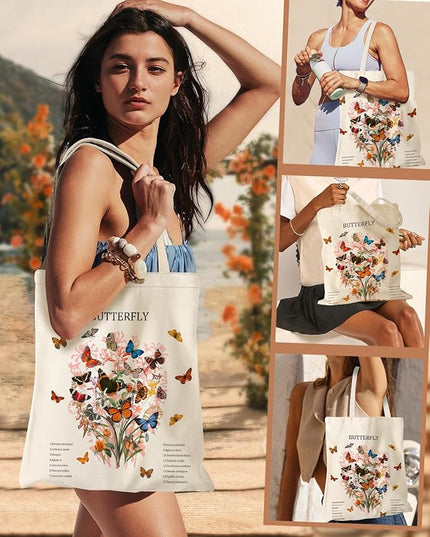 Aesthetic Canvas Tote Bag - Reusable Shoulder Tote Bag for Women Lady Casual Vacation, Shopping, Work, Gym