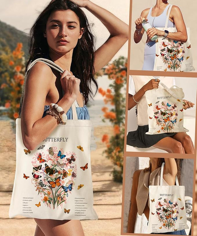 Aesthetic Canvas Tote Bag - Reusable Shoulder Tote Bag for Women Lady Casual Vacation, Shopping, Work, Gym