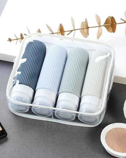 Travel Bottles for Toiletries, Tsa Approved 3oz Portable Travel Bottles, BPA Free Leak Proof Squeezable Silicone Travel Size Containers, Travel Accessories with Clear Toiletry Bag (4 Pack)