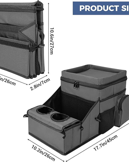 COOLBEBE Car Seat Organizer, Backseat Car Organizer with Cup Holders for Kids and Adults Travel, Cooler Compartment Passenger Seat Organizer Storage Box for Front or Middle Seat, Grey