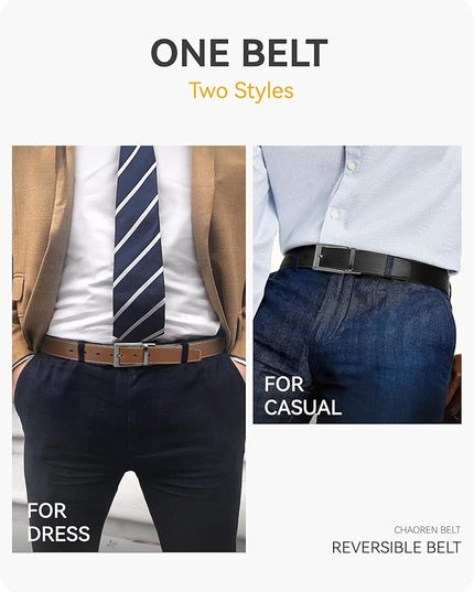 CHAOREN Reversible Belt Men 1 Piece - 1.25" Leather Dress Belt - Trim to Fit for Elegant Style