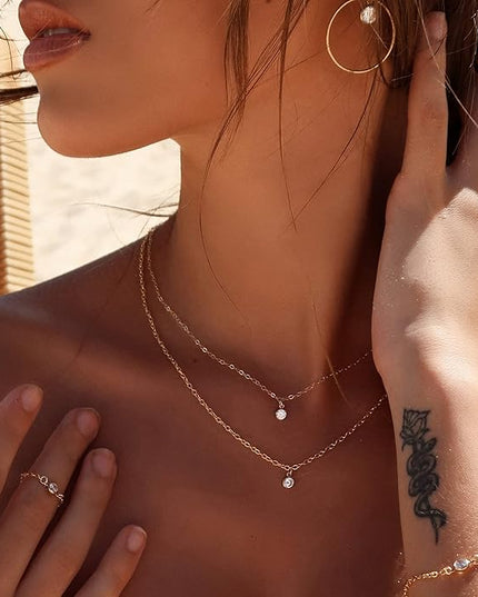 Tewiky Dainty 14k Gold Plated/Silver Cubic Zirconia Necklaces for Women, Simple CZ Jewelry Necklaces Trendy Gifts
