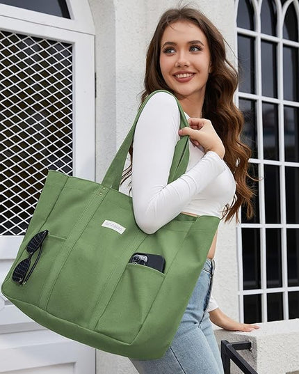 HOMESPON Large Canvas Tote Bag for Women Everything Bag with Pockets and Laptop Sleeve