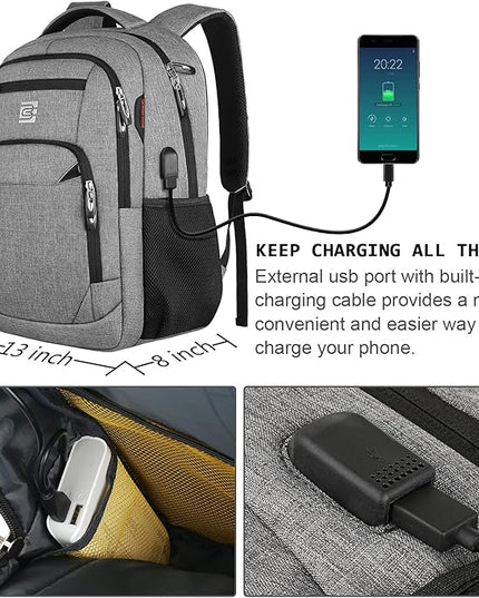 17 Inch Laptop Backpack, Business Anti Theft Slim Durable Laptops Backpack with USB Charging Port, Water Resistant College Computer Bag Gifts for Men & Women Fits 15.6 Inch Notebook-Grey