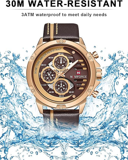 NAVIFORCE Sport Military Watches for Men Waterproof Watch Analog Quartz Leather Band Date Calendar Clock Wristwatch