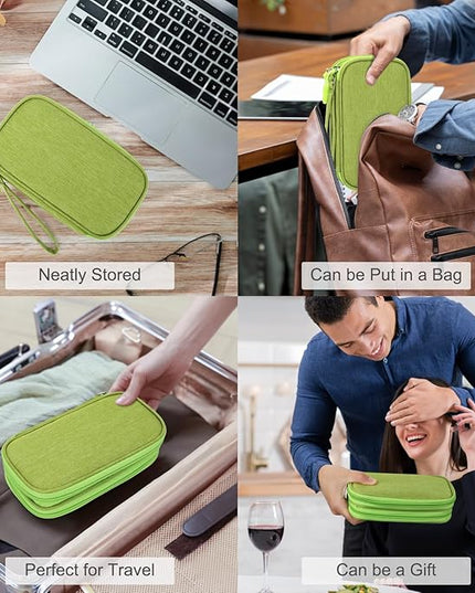 FYY Travel Cable Organizer Pouch Electronic Accessories Carry Case Portable Waterproof Double Layers All-in-One Storage Bag for Cord, Charger, Phone, Earphone Green