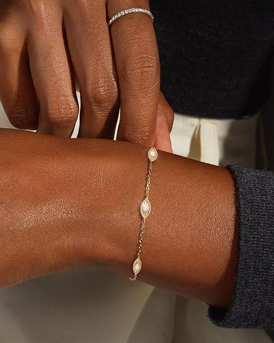 FUNEIA Dainty Silver Gold Bracelets for Women Trendy Non Tarnish 14K Gold Plated Waterproof Diamond Bracelets Cute Stackable Heart Butterfly Clover Cross Evil Eye Charm Bracelet Stack Jewelry Gifts
