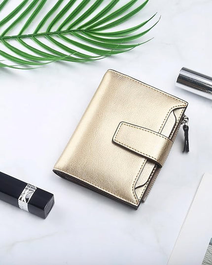 Lavemi Small Compact Women Wallet RFID Blocking Genuine Leather Bifold Purse with ID Windows