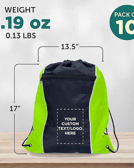 DISCOUNT PROMOS Two-Tone Drawstring Backpack Non-Woven - 10 pack - Customizable Text, Logo - Durable Sports Backpacks - Ideal for Sports, Travel, Gym & More - Lime Green