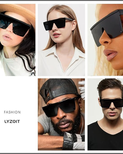 LYZOIT Square Oversized Sunglasses for Women Men Big Flat Top Fashion Shield Large UV Protection Rimless Shades