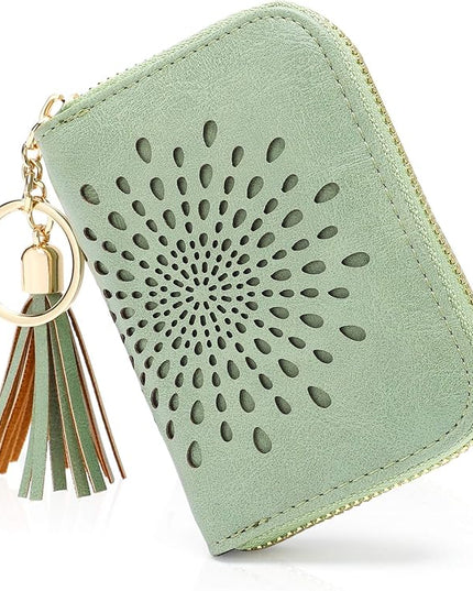 APHISON RFID Credit Card Holder Zipper Card Case Keychain Small Wallet for Women 1927 GREEN