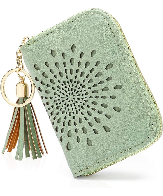 APHISON RFID Credit Card Holder Zipper Card Case Keychain Small Wallet for Women 1927 GREEN
