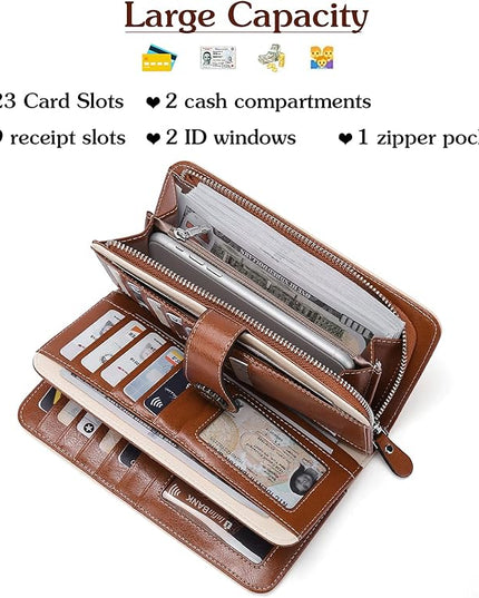 BOSTANTEN Leather Wallet for Women RFID Blocking Zip Around Credit Cards Holder Phone Clutch