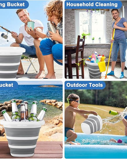 10L Collapsible Bucket for Cleaning, Portable Ice Bucket Water Pail for Space Saving, Foldable Sand Buckets with Handles for House Bathroom, Plastic Tub Sink Camping Wash Basin RV Essentials