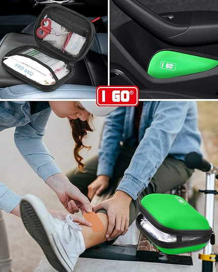 I GO 85 Pieces Hard Shell Mini Compact First Aid Kit, Small Personal Emergency Survival Kit for Travel Hiking Camping Backpacking Hunting Marine Car