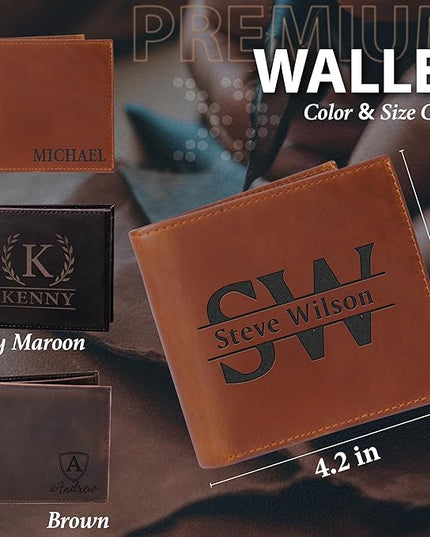 Custom Wallet for Men, Dad, Him, Mens Christmas Gifts, Genuine Leather Wallet with Custom Name for Anniversary, Personalized Unique Design Wallet for Him, Father, Boyfriend, Husband, Grandpa, Son