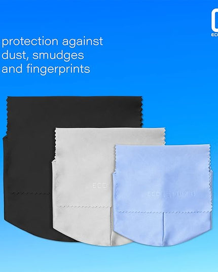 Eco-Fused Camera Lens Pouches - Microfiber Lens Cloth Bag - 4 Pack - Soft Camera Wraps for Multi-Sized Lenses and Accessories - Camera Bag Inserts - Home Travel Photography (Black/Gray/Blue)