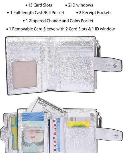 AINIMOER Women's RFID Blocking Leather Small Compact Bi-fold Zipper Pocket Wallet Card Case Purse with id Window