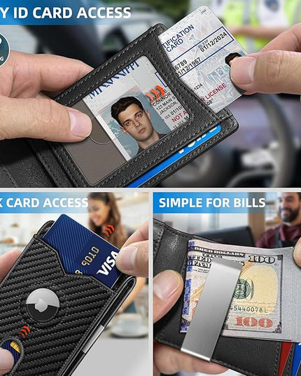 miyozi Airtag Wallet for Men,with Money Clip 11 Cards Slim Front Pocket Leather RFID Blocking Wallet with Gift Box