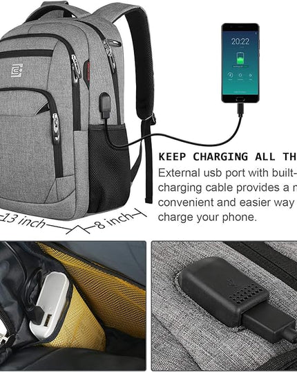 Laptop Backpack,Business Travel Anti Theft Slim Durable Laptops Backpack with USB Charging Port,Water Resistant College Computer Bag for Women & Men Fits 15.6 Inch Laptop and Notebook - Grey