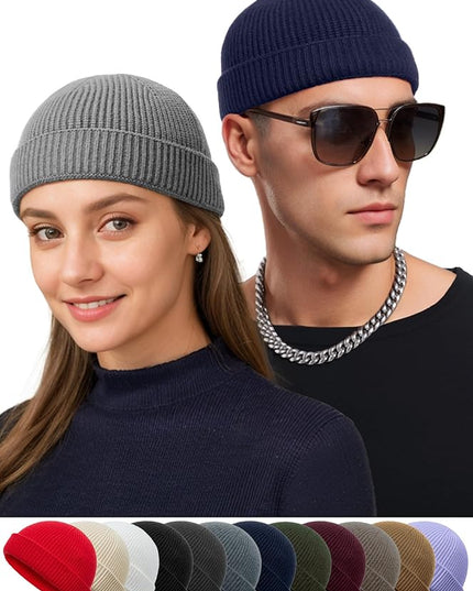 vidsel Thin Wool Fisherman Beanie Hat for Men Women Fall Winter,Short Knit Cuffed Fashion Trawler Skull Cap,Watch Cap