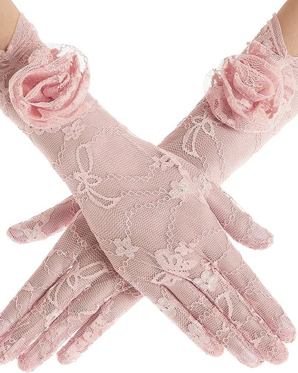 BABEYOND Lace Gloves Women - Floral Opera Gloves Stretchy Elegant Tea Party Accessories for Wedding Prom Evening Party