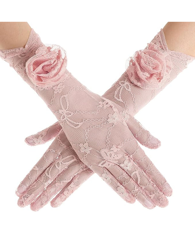 BABEYOND Lace Gloves Women - Floral Opera Gloves Stretchy Elegant Tea Party Accessories for Wedding Prom Evening Party