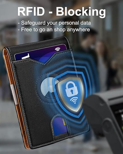 miyozi Airtag Wallet for Men,with Money Clip 11 Cards Slim Front Pocket Leather RFID Blocking Wallet with Gift Box