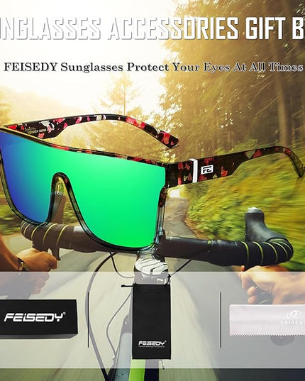 FEISEDY Sunglasses for Women Men, Fashion Mirrored Single Lens, Driving Beach Sunnies UV400 Shades B2996