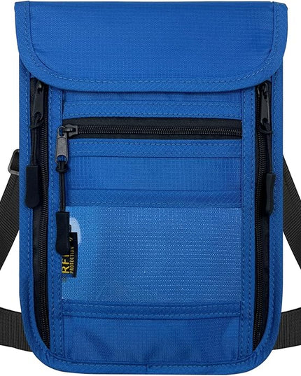 sundee Travel Neck Wallet with Double Zippers, RFID Blocking Passport Holder with Adjustable Neck Strap for Men and Women to Keep Cash, Credit Cards and Travel Documents Safe - Dark Blue