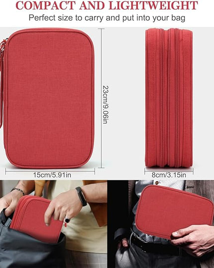 FYY Electronic Organizer, Large Travel Cable Organizer Bag Pouch Electronic Accessories Carry Case Portable Waterproof Double Layers All-in-One Storage Bag for Cable, Cord, Charger, Phone, Red