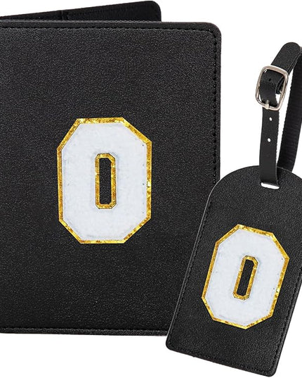 ULICO Initial Passport Cover and Luggage Tag Set,PU Leather Letter Passport Case Holder Travel Suitcase Tag, Personalized Travel Luggage Accessories Gifts for Women Kids Teenage Black O